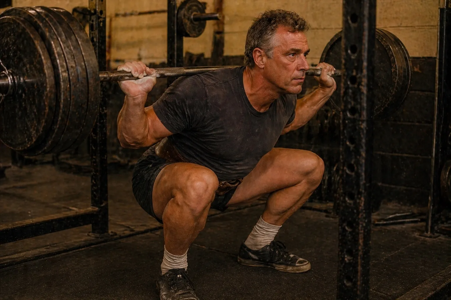 Lifter chalking hands before a set