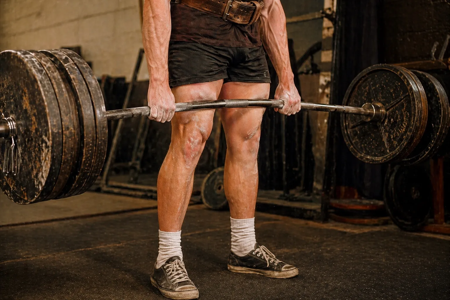 Barbell loaded for a heavy pull